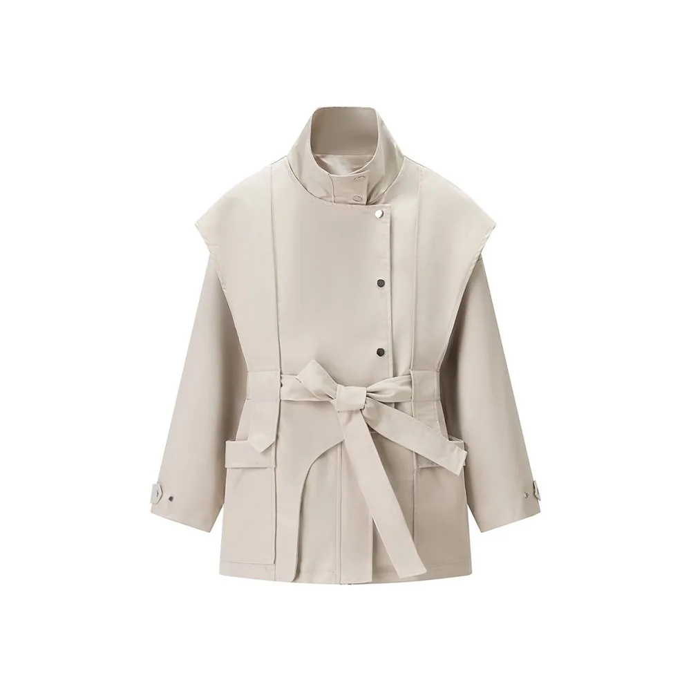 

Осеннее новое женское модное простое однотонное ветровка с поясным ремнем, пальто