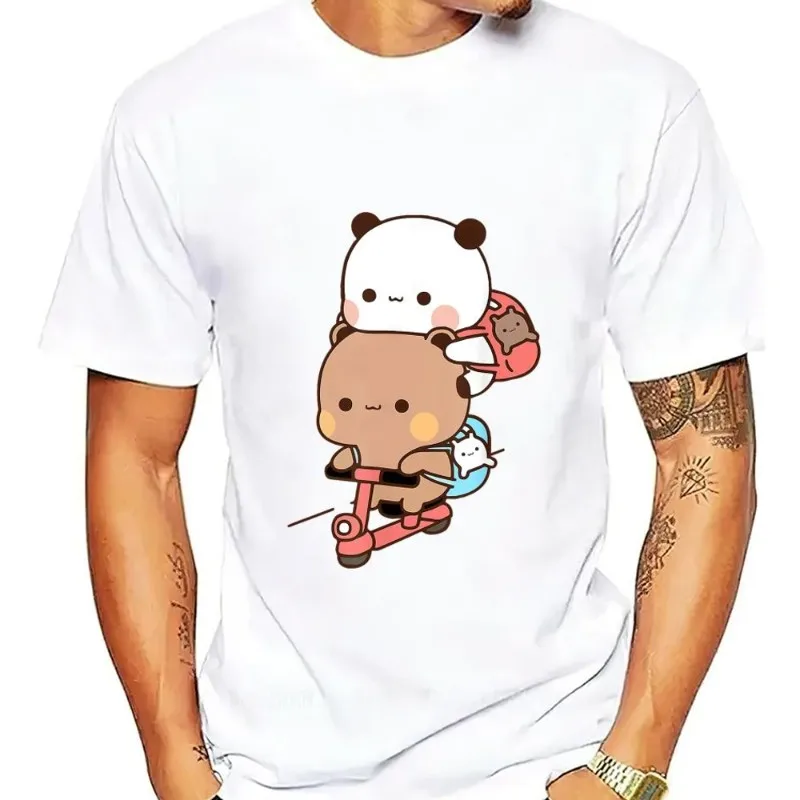 Kreskówka Bubu Dudu Panda Bear T Shirt kobiety para kombinowane ubrania z krótkim rękawem kołnierz moda bawełna