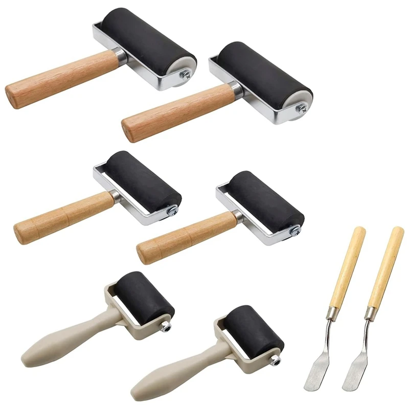 8 Pack Rubber Roller - Brayer Rollers With 3 Size For Crafting Brayer Rollers For Printmaking Brayer Tool