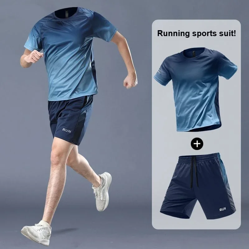 Men's Summer Suit Outdoor Running Fitness Tracksuits Casual Short Sleeve T-shirts Shorts 2 Piece Fashion Quick Dry Sports Sets