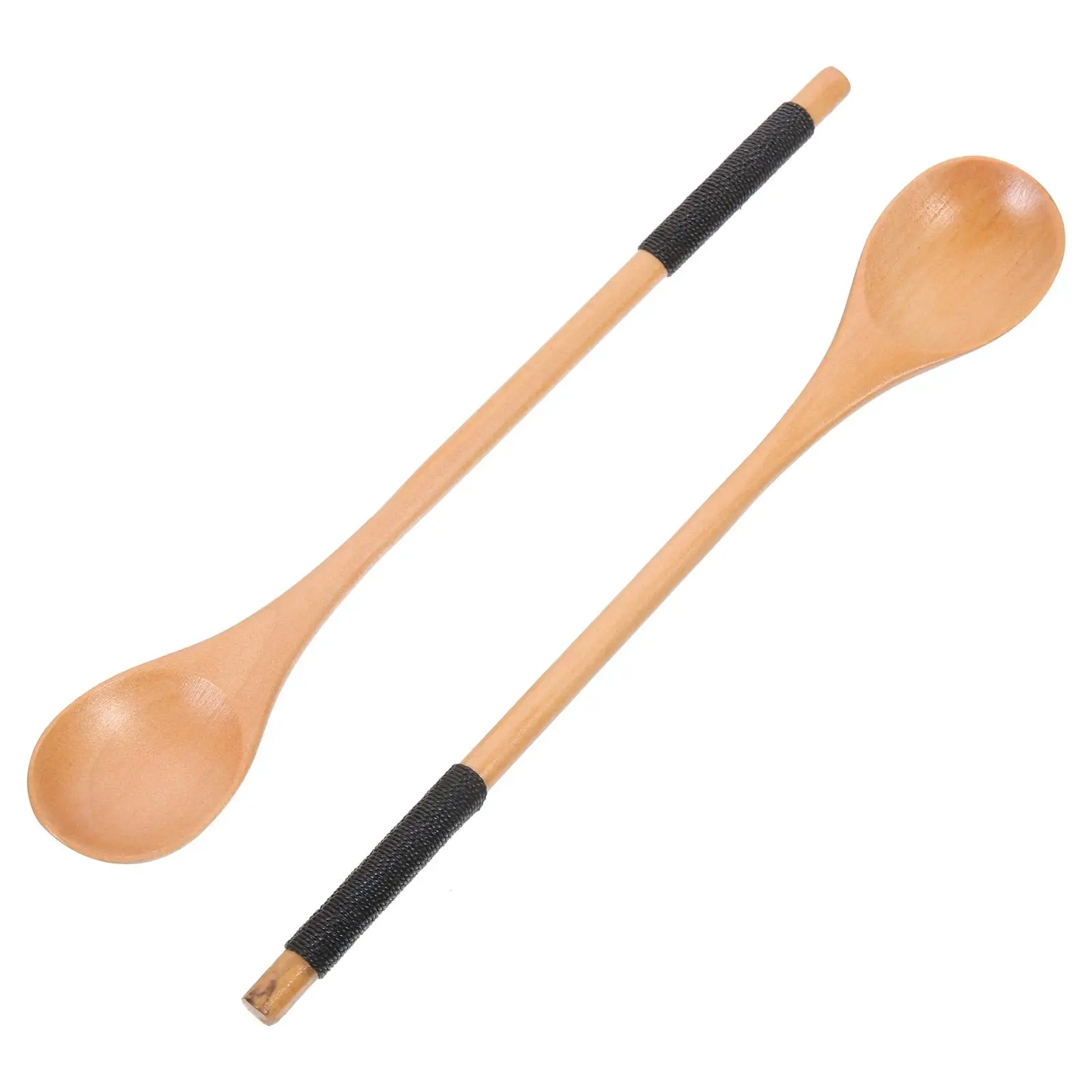 

2Pcs Wood Spoon Set Handmade Kitchen Stirring Spoons Smooth Mixing Dessert Coffee Safe Daily Reusable Farmhouse Decor