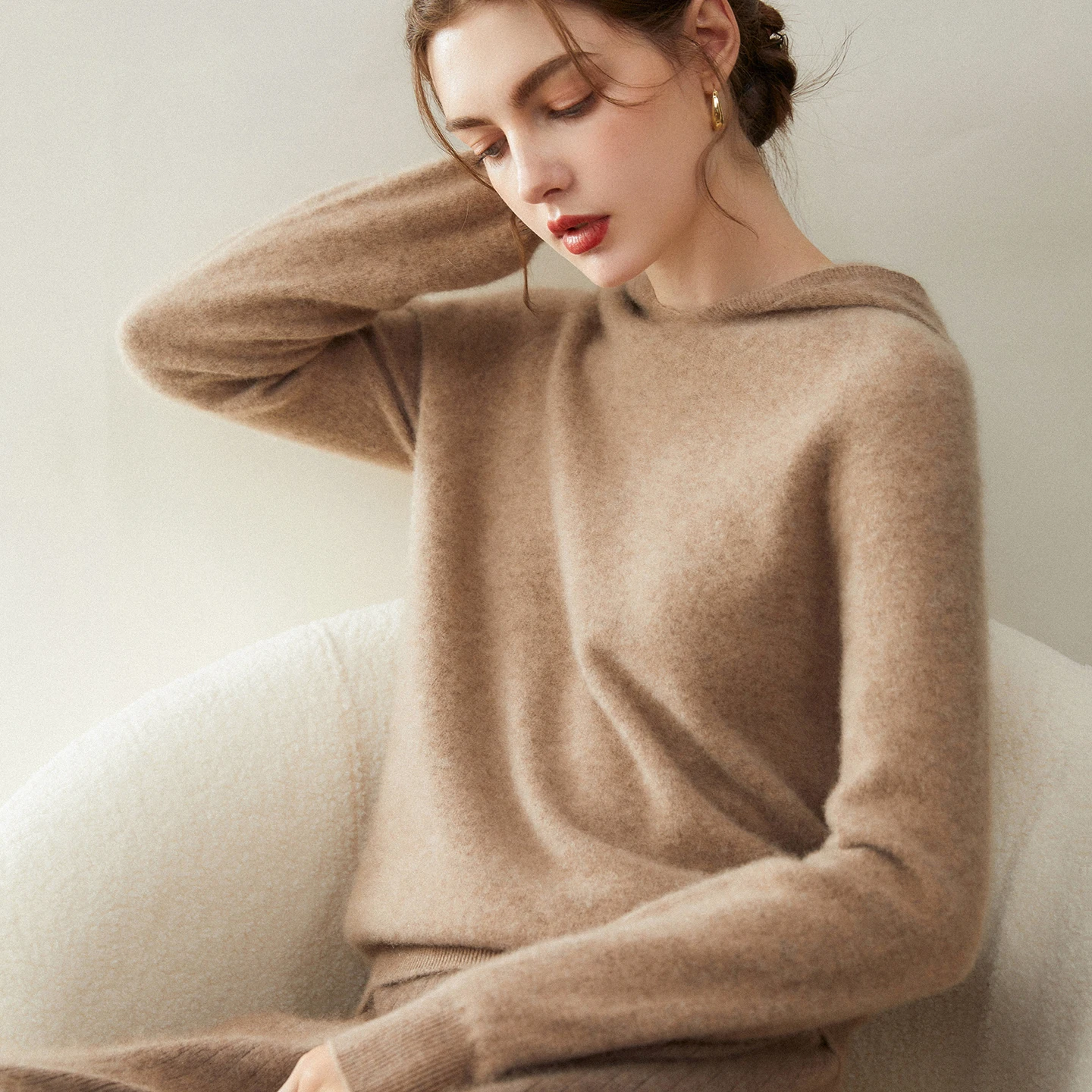 2024 Luxe Dames Truien Met Capuchon 100% Geit Kasjmier Trui Casual Mode Kasjmier Truien Lente Herfst Winter Hoodie