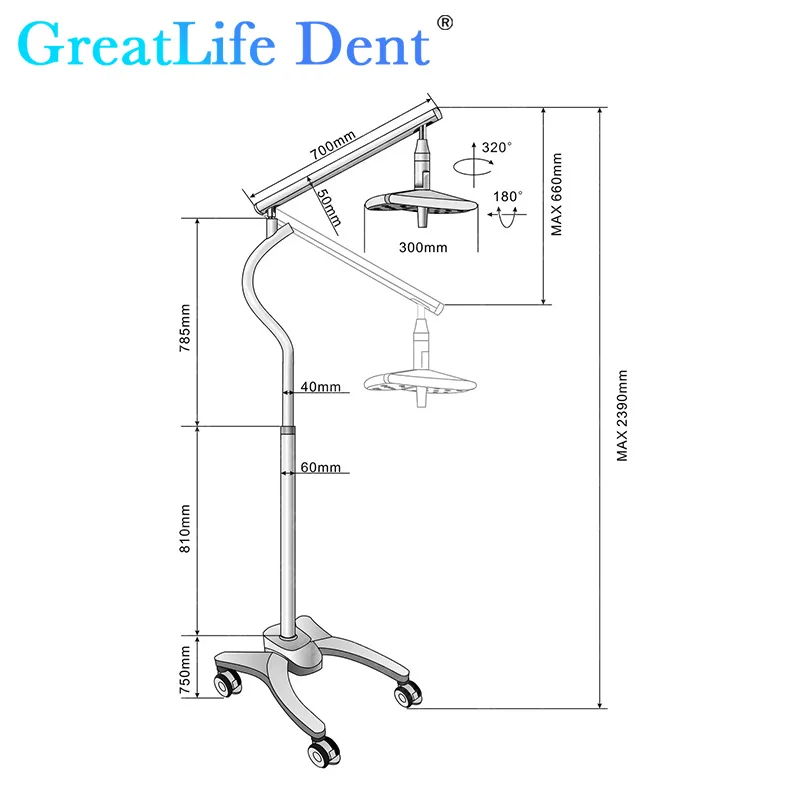 Напольная Лампа GreatLife Dent, 27 светодиодов, 36 Вт, безтеневая Рабочая лампа 50000 Люкс, осмотр, фотостоматологическая Хирургическая Лампа