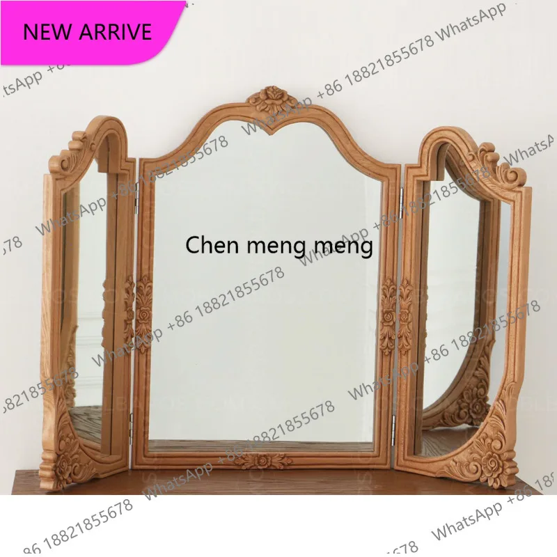 A139Vintage carved bedroom dresser makeup mirror French wall-mounted tri-fold mirror dresser desktop folding mirror