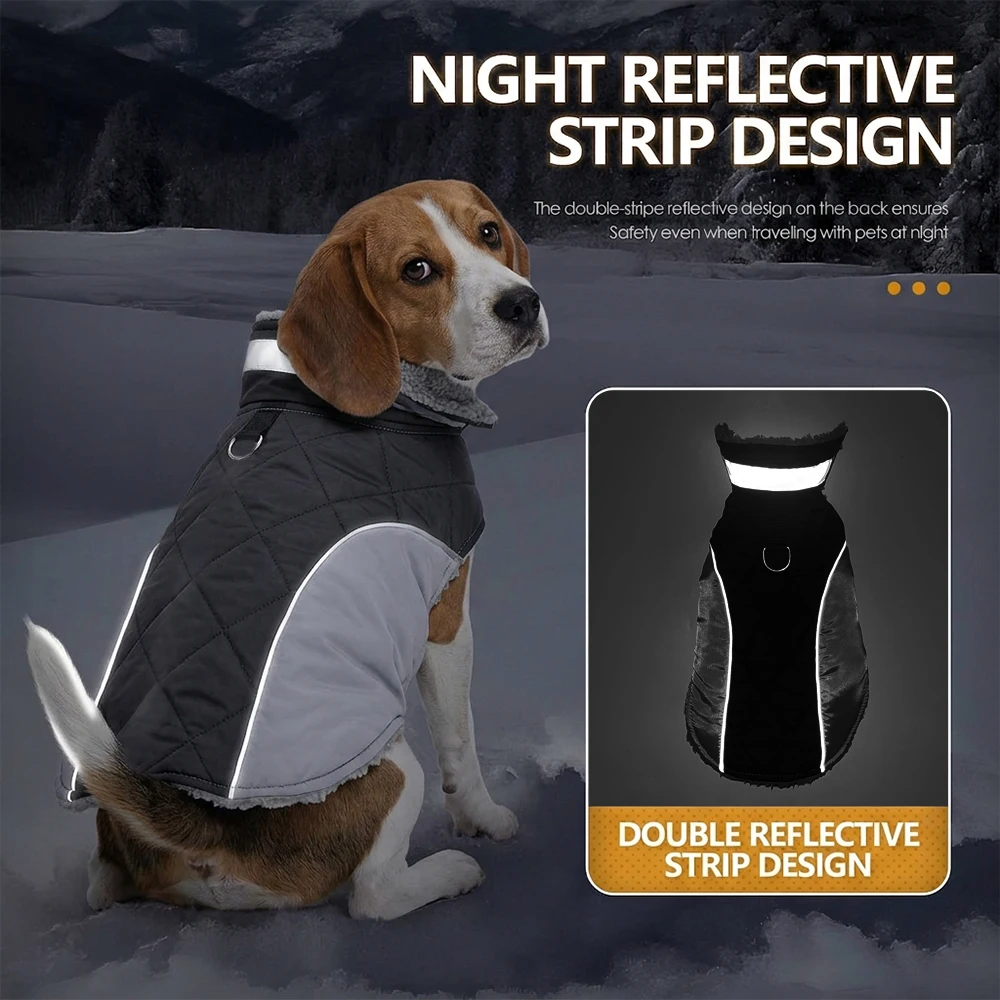 Reflective Dog Jacket Fleece Lined Warm Winter Pet Clothes Adjustable Hook Loop Coat for Small Medium Dogs French Bulldog Pug
