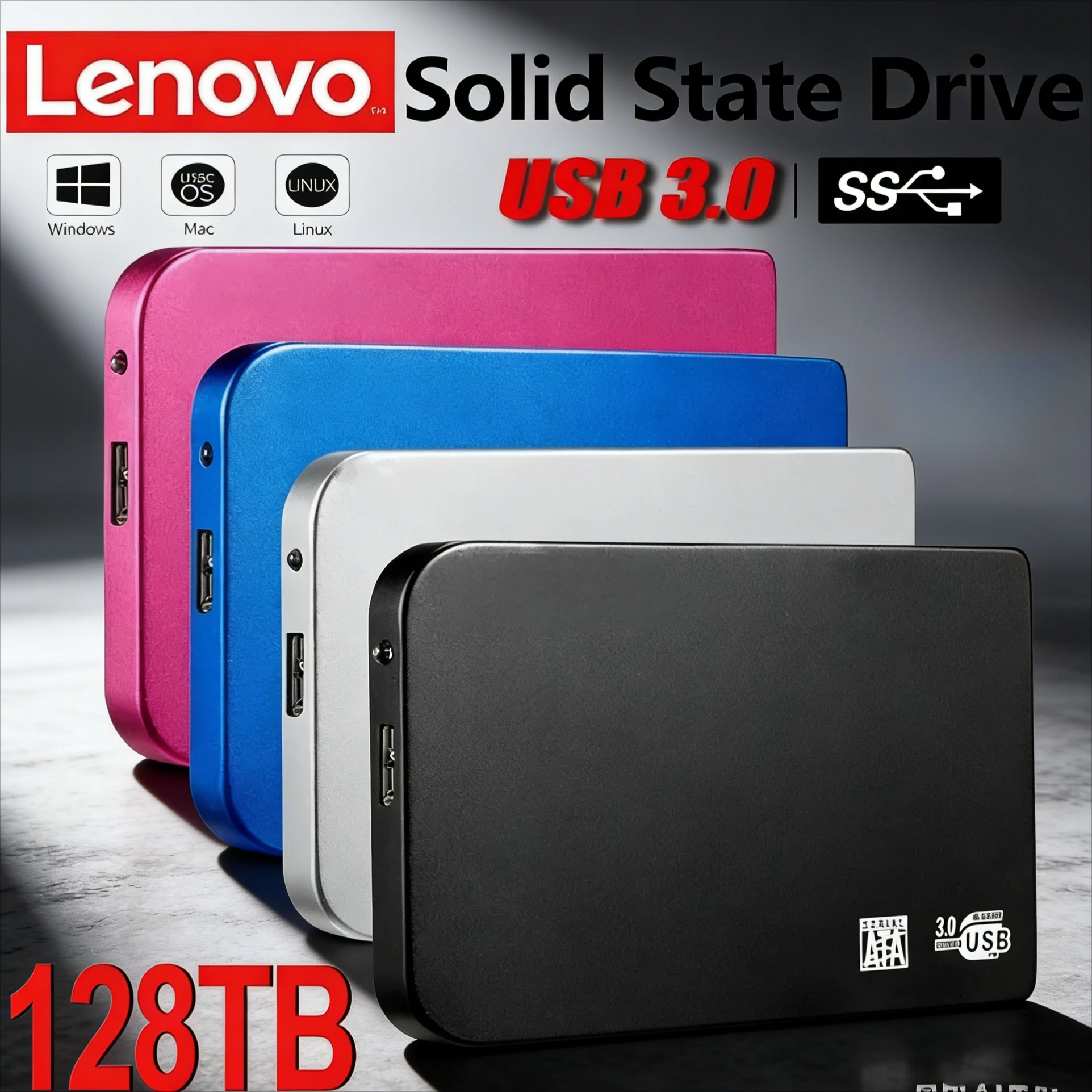 

Lenovo 128TB High-speed SSD USB 3.0 Enclosure Mobile Hard Drive Cases for SSD External Storage HDD Box With USB3.0 Cable ABS