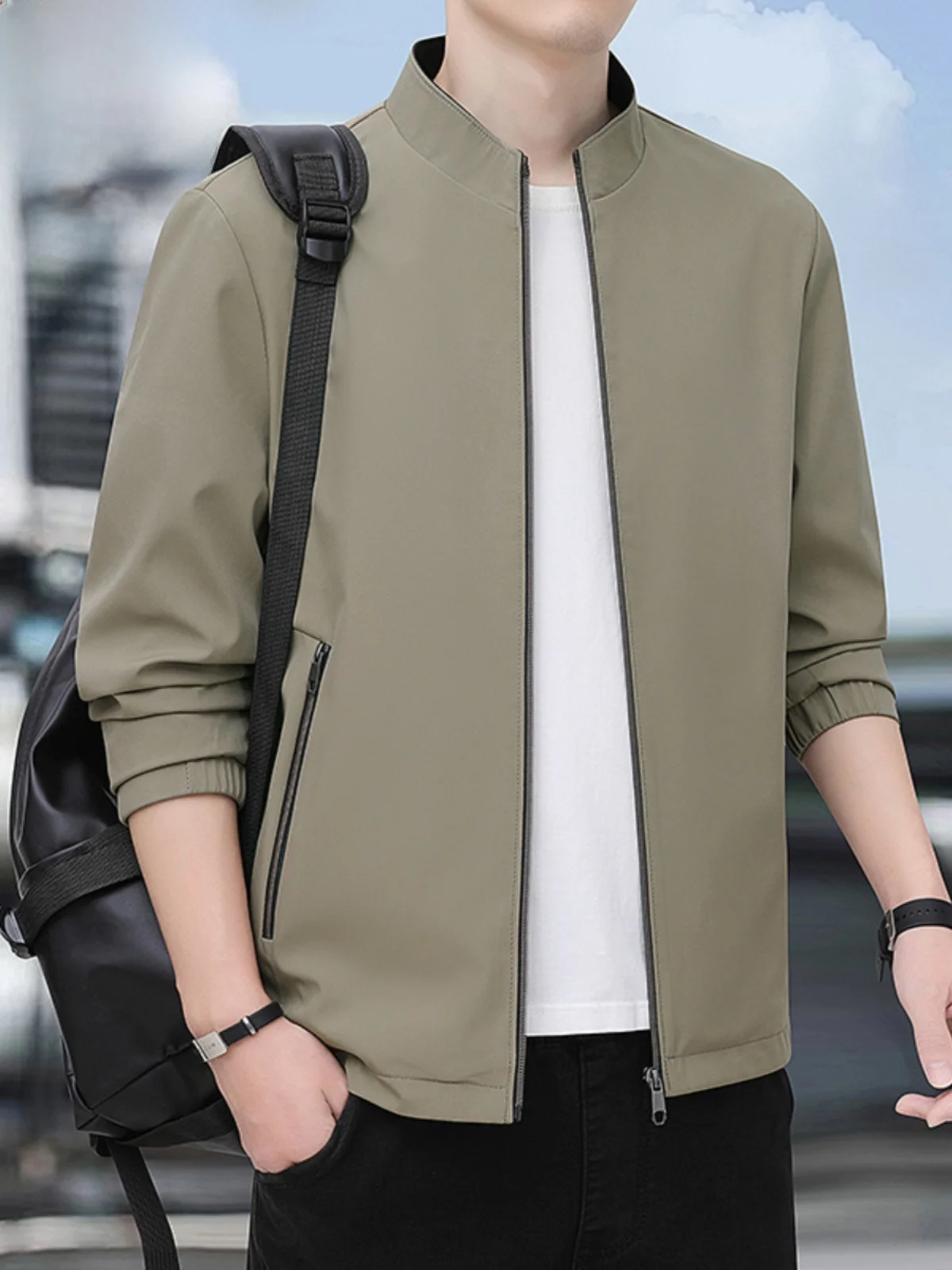 

Мужская куртка свободного кроя с воротником-стойкой, однотонная, осенне-зимняя, новинка, модная, городская, стильная, длинная, из полиэфирного волокна 100%