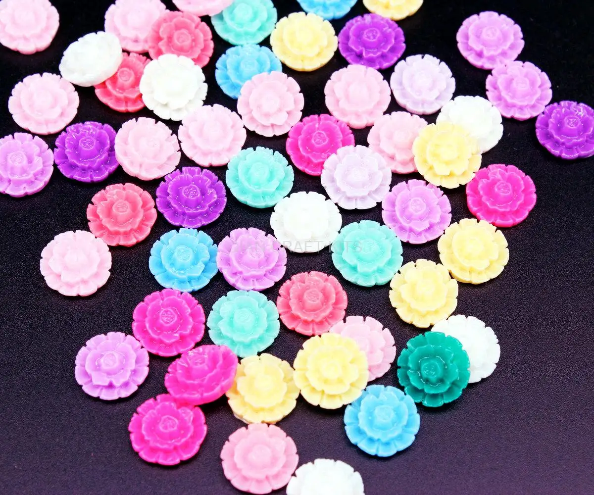 350pcs mini 13mm Mixed Color Flower Beads, Swirl cabbage Flower Bouquet Resin Flower Cabs Resin Decoden Kawaii Cabochons