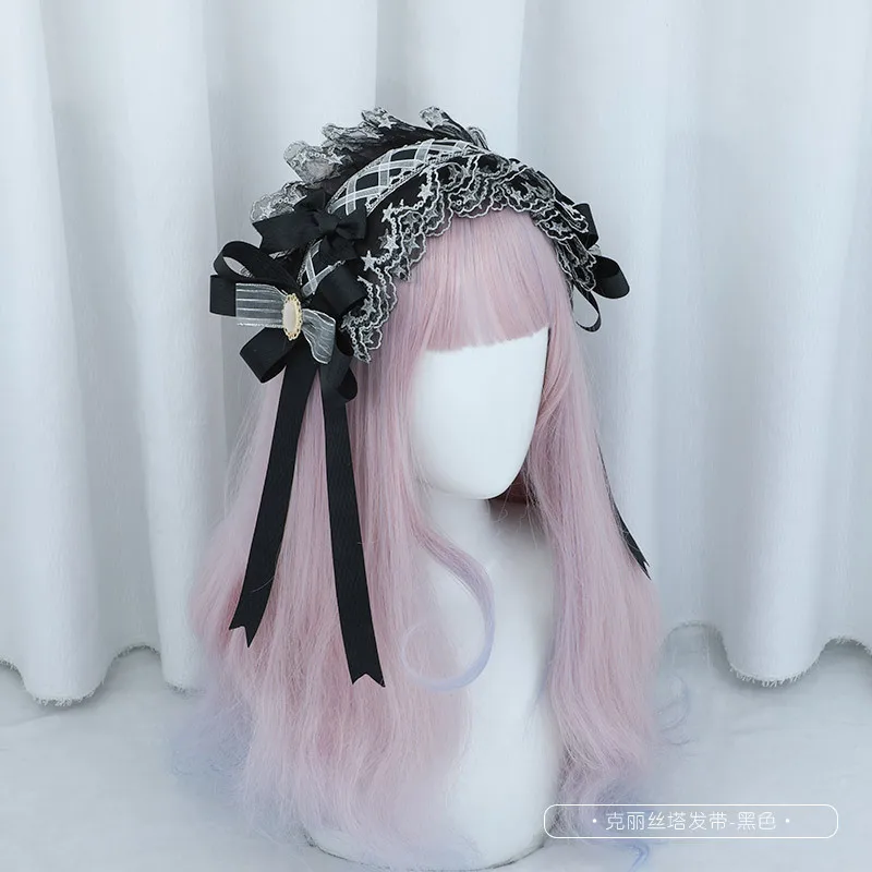 Lolita Bowknot Lace Ribbon Headwear, Handmade Band, Enfeite De Cabelo, Faixa De Cabelo