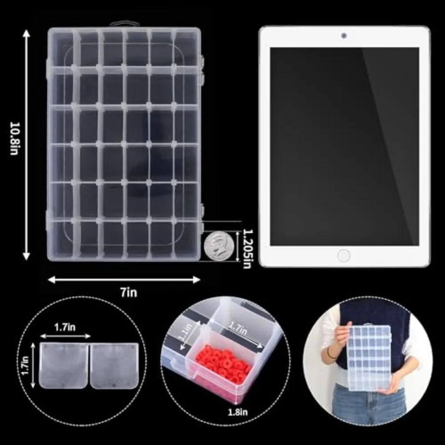 Clear Bead Organizer Tackle Box with Adjustable Dividers for Jewelry Art Craft Containers 36 Grids Compartment with 5 Sheets La