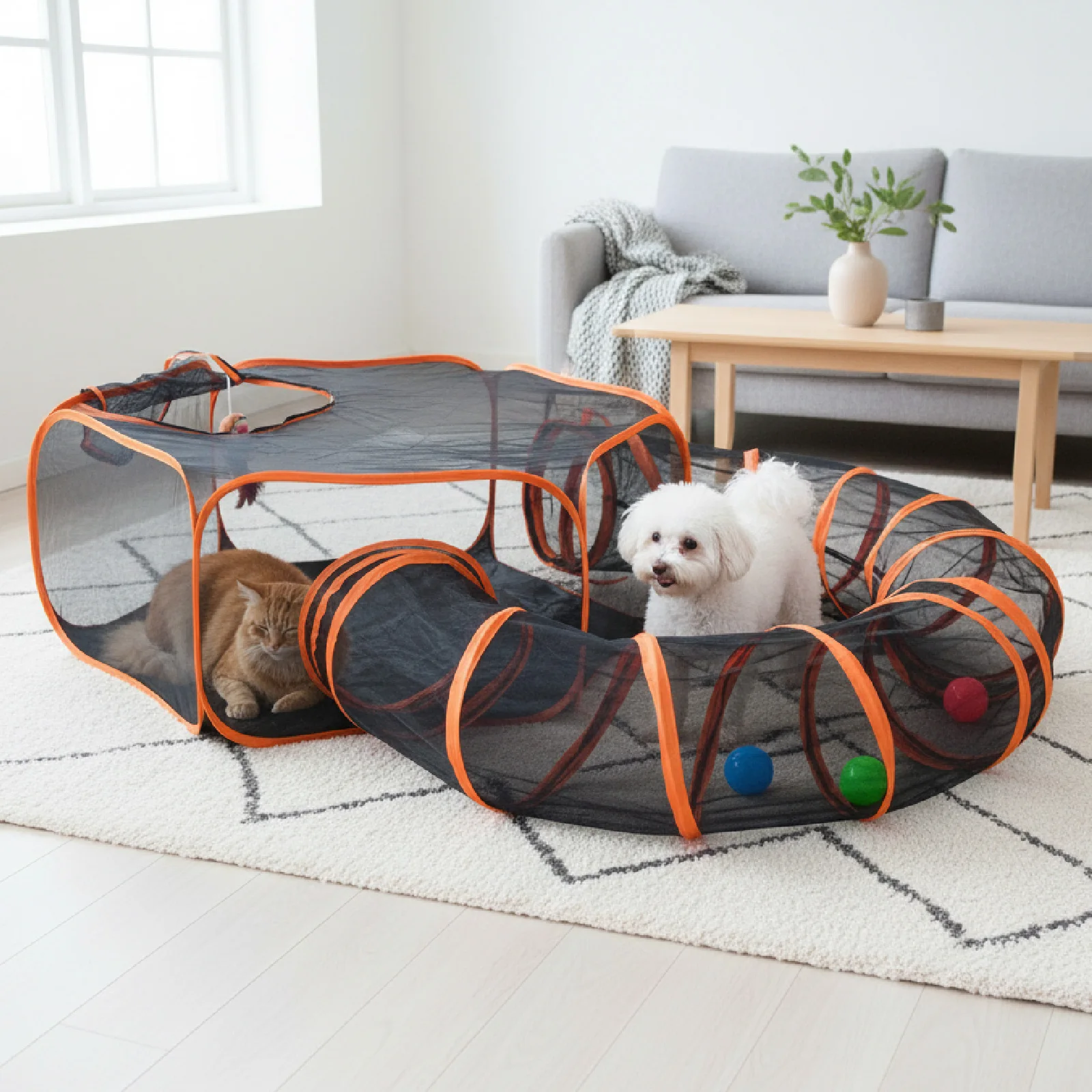 

Large Portable Folding Pet Tent Play Area with Tunnel for Cats And Dogs Outdoor Pet Shelter Set