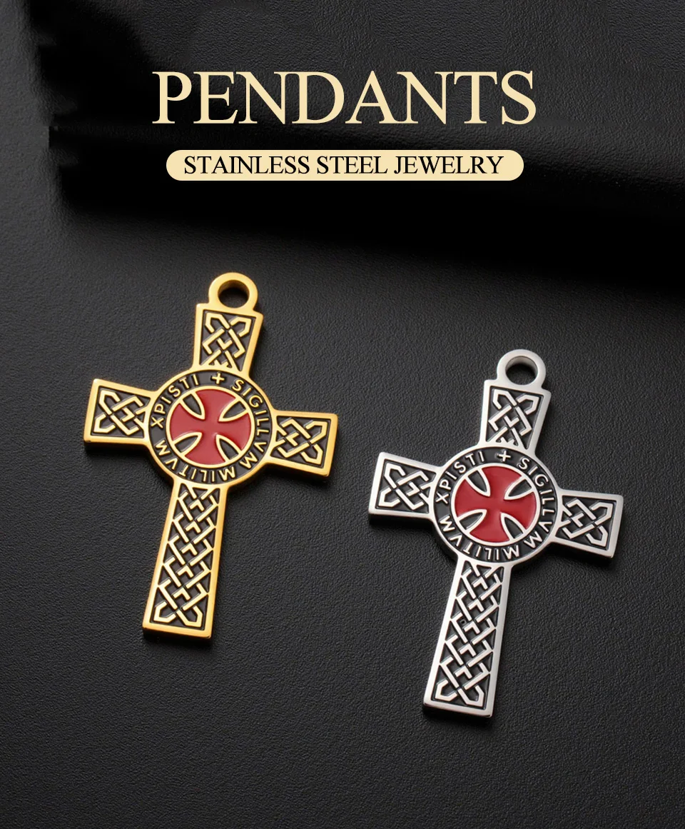 Dawapara Templer-Kreuz-Anhänger für die Schmuckherstellung, Heiliger Ritter, religiöser Schutz, Amulett, Edelstahl-Charm, DIY-Zubehör – Detail 1