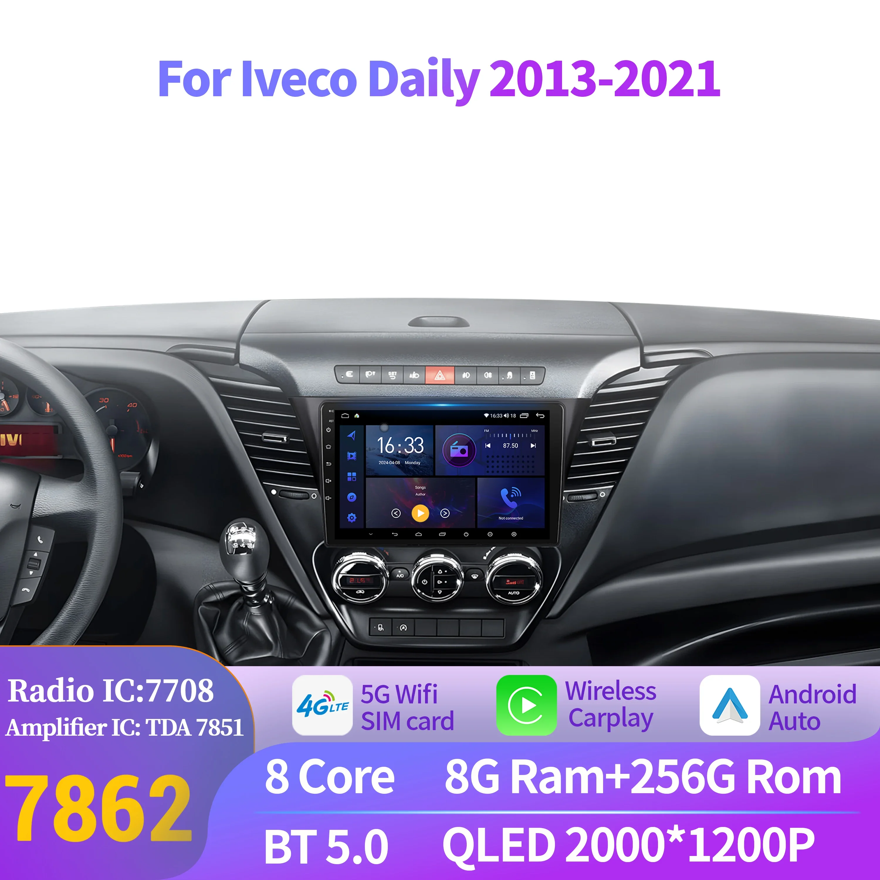 

Android For Iveco Daily 2013-2021 Car Radio Automotivo Multimedia Stereo Player Wireless BT Carplay 7862S 8G 256G 2K QLED Screen