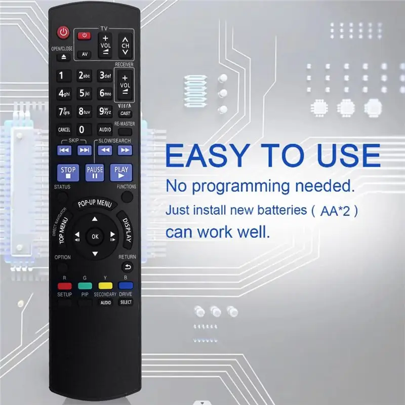 ABKN N2QAYB000380 Replacement Remote Control for Panasonic Blu-ray Player DMP-BD60 DMP-BD80, Durable, Easy to Use, Black