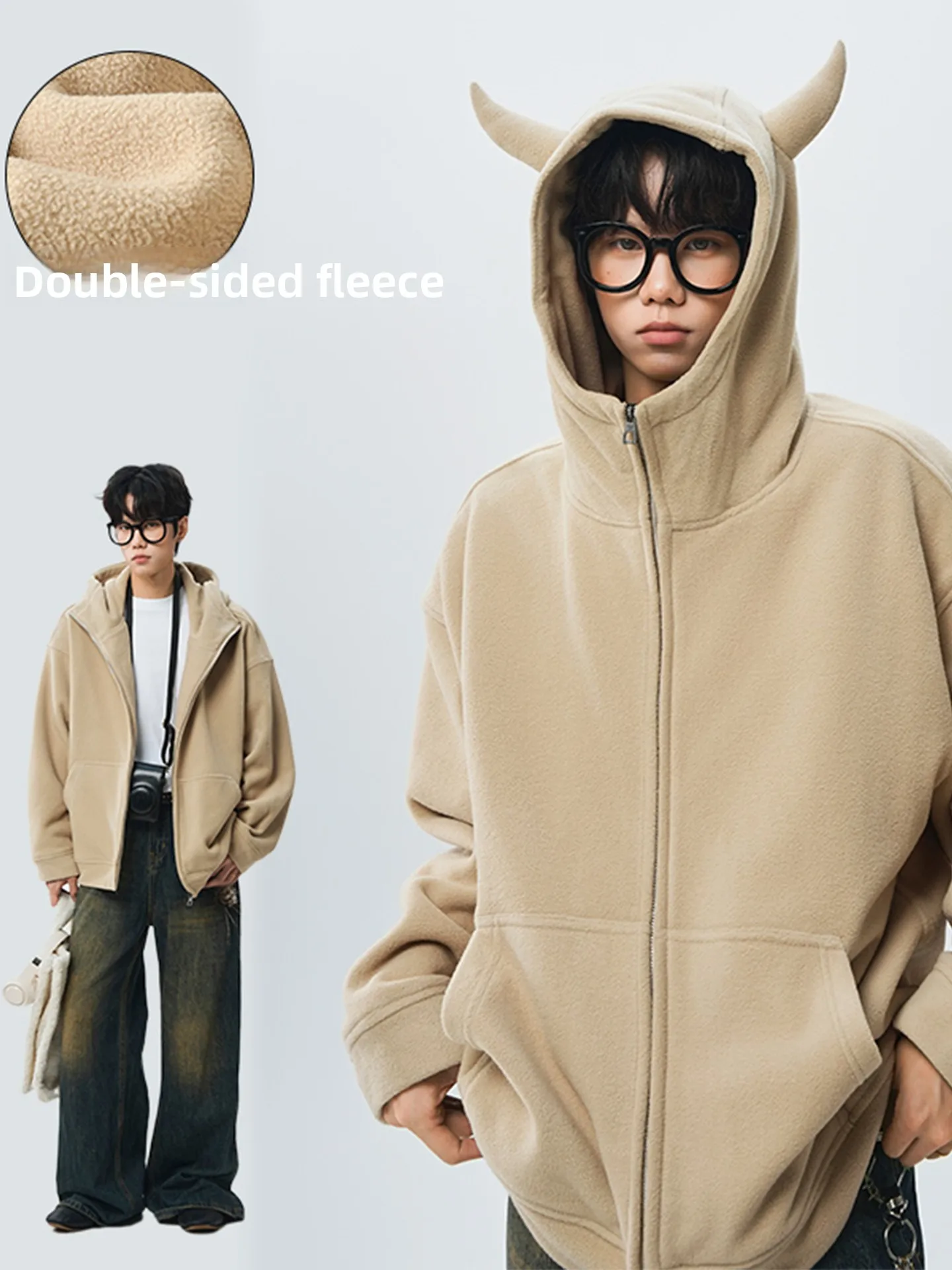 

Двусторонняя толстовка с капюшоном Jaet, мужская осенняя модная тяжелая вес 350 г, свободный повседневный открытый кардиган для ленивых, мужской свитшот