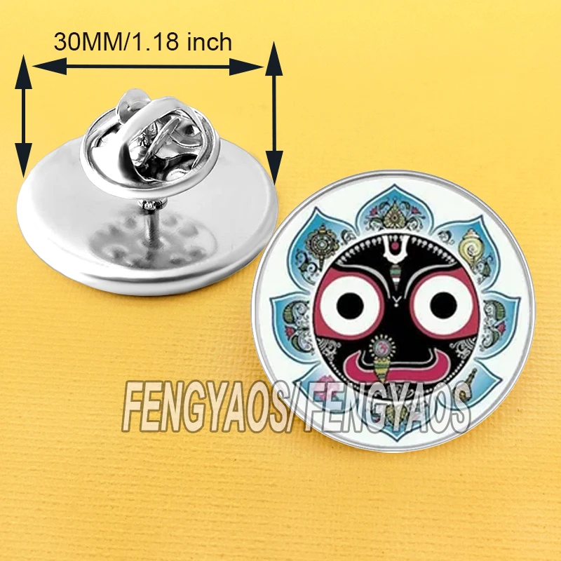 Stainless Steel Vintage Hindu God Lord Jagannath Brooch for Men Women Mandala Face Pins Badge