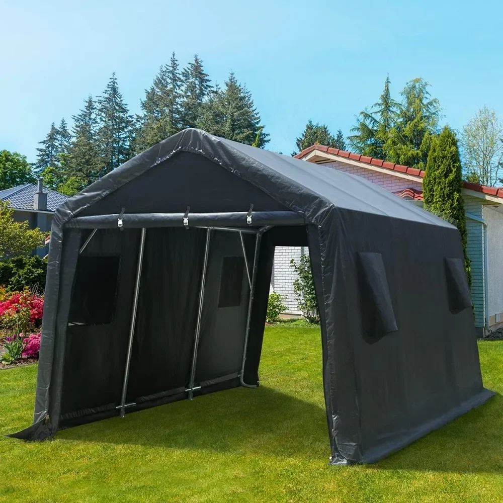 10X15ft Garage Shelter Steel Peak Roof Anti-Snow Portable Storage Shed Carport for Motorcycle Boat,or Tools with 2 Roll up Doors