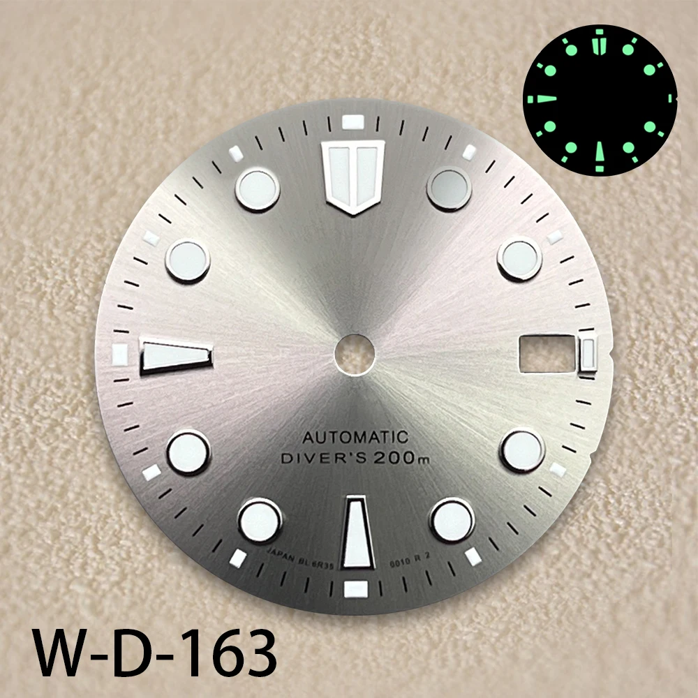 28.5mm S Logo NH35 Sunray Dial Suitable For NH35/NH36/4R/7S Movement High Quality NH35 Modificat Accessories C3 Green Luminous