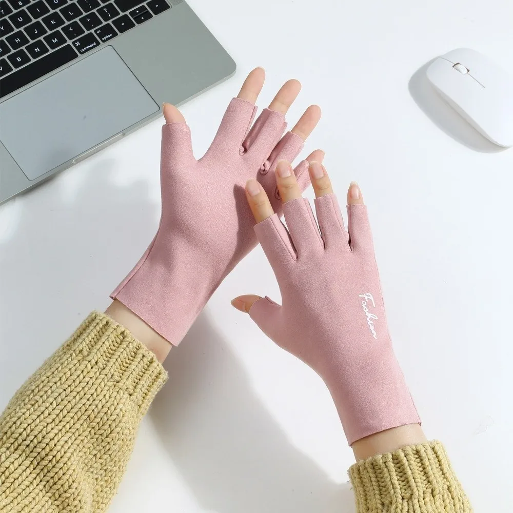 

Сплошные цветные перчатки с половиной пальца, теплые дышащие перчатки с флисовой подкладкой и сенсорным экраном, тонкие стильные нескользящие перчатки без пальцев