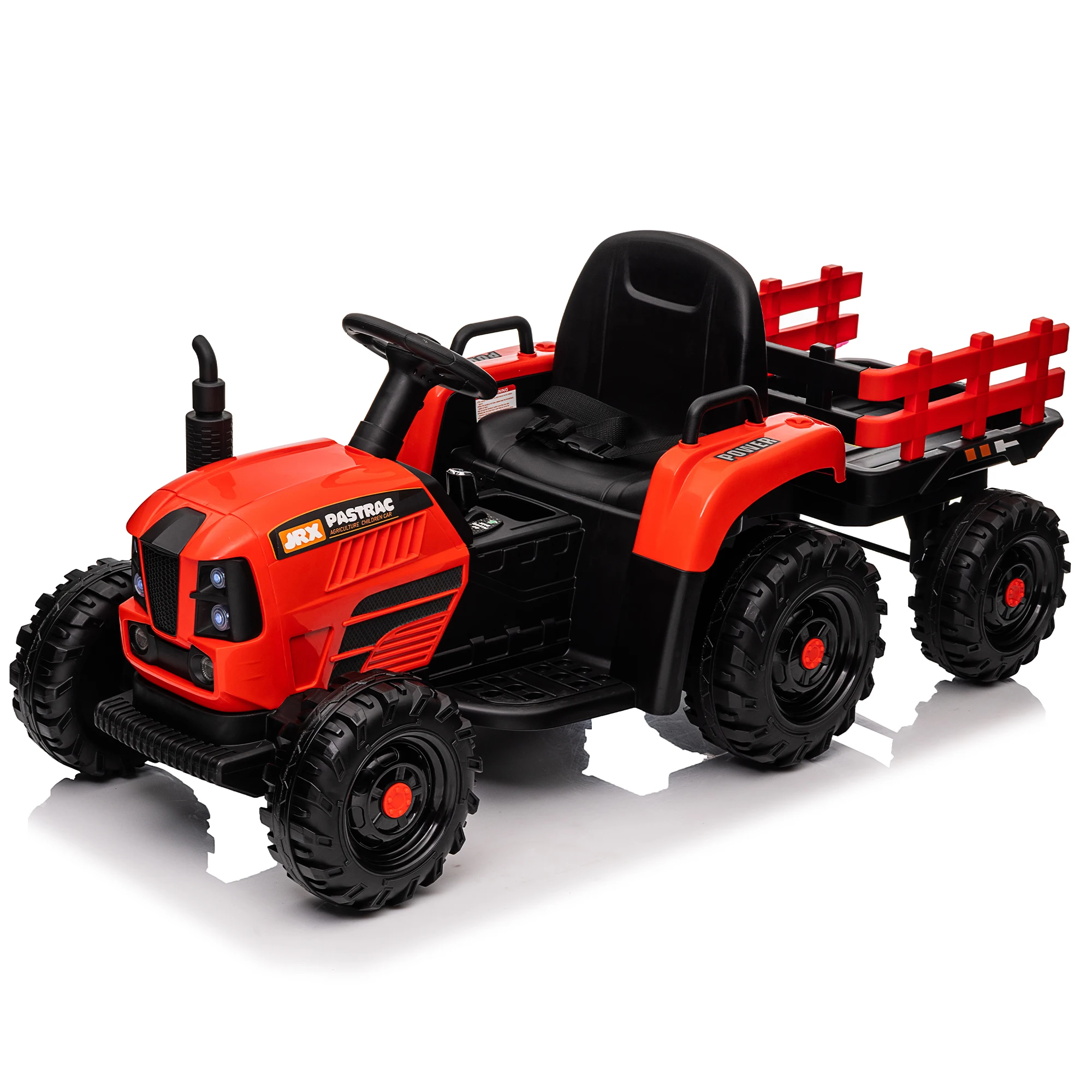 

24V Electric Tractor with Trailer, 400W Ride on Toy W/Remote Control, Power display, Bluetooth, LED light, Two-Point Safety Belt