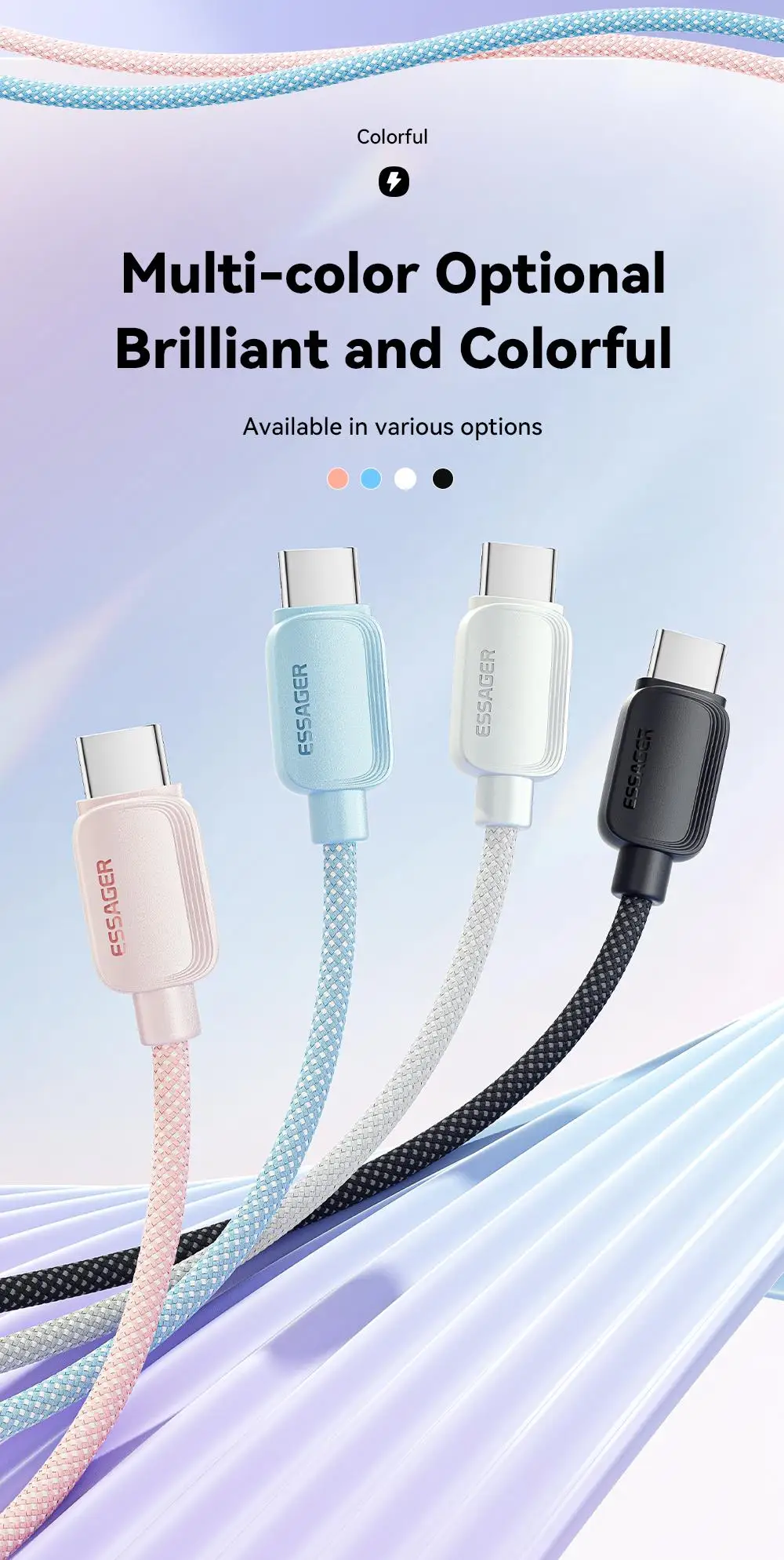 Essager USB C auf Typ C Kabel 5A PD 100W Schnellladegerät Datenkabel für MacBook Pro Samsung Xiaomi Huawei Ladekabel 3M – Detail 4