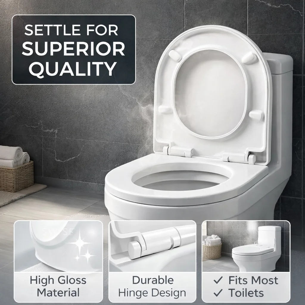 

Standard Size Toilet Seat Cover Universal Thickened Bathroom Lid White Replacement