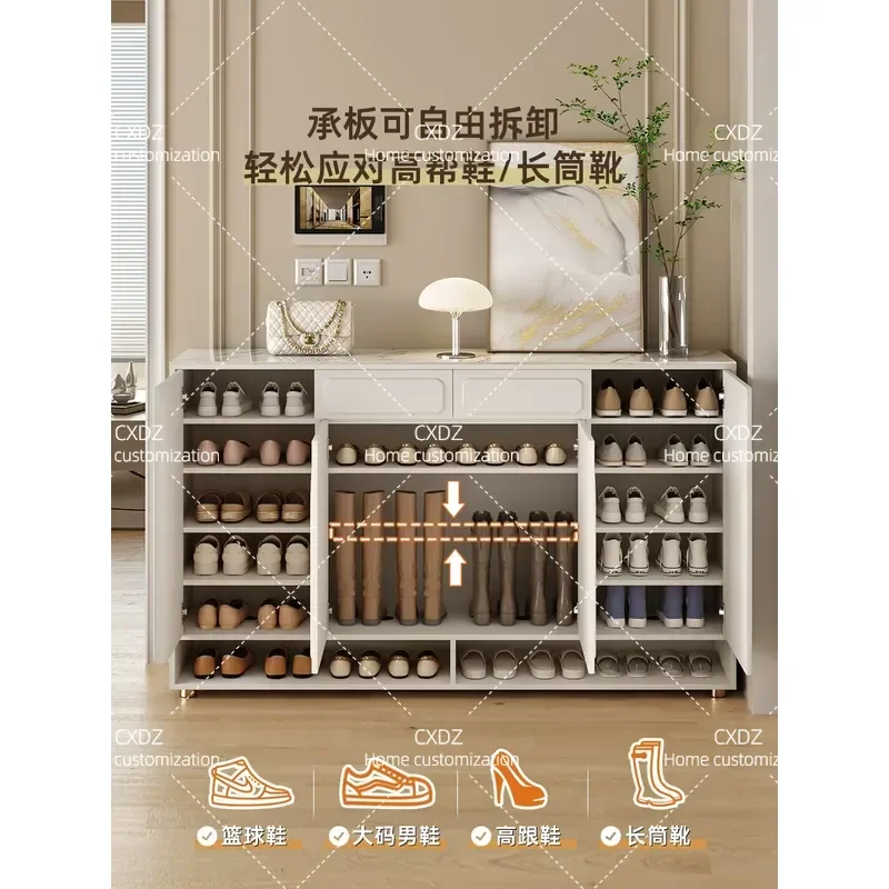 Hetu Cream Wind Large Capacity Slate Shoe Cabinet Household Door Entrance Cabinet Integrated 2026 New Popular Locker