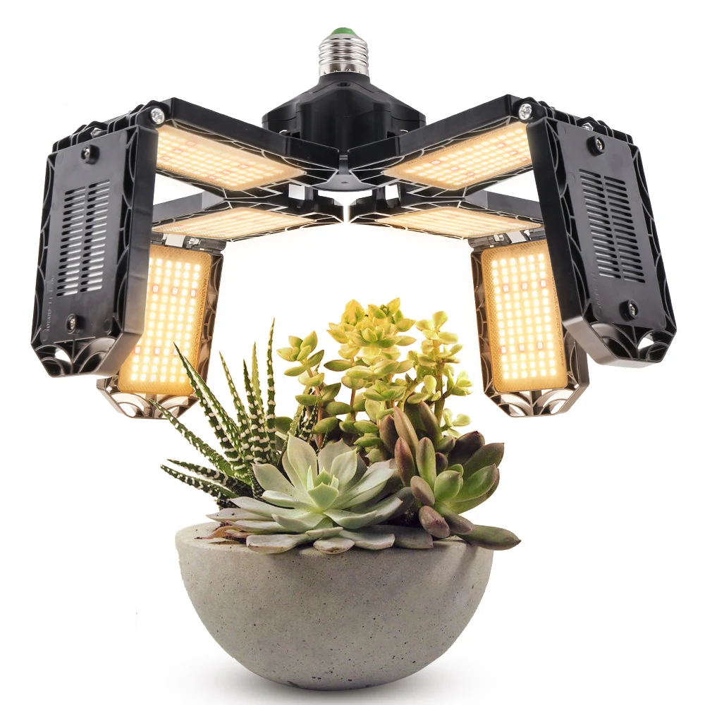 LVJING Newly Launched Deformable 300W LED Grow Light E27 Full Spectrum Foldable 8-Leaf  Plant Light