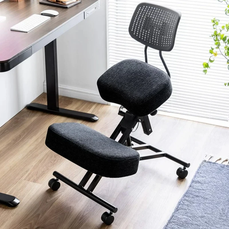 Sanwa Ergonomic Kneeling Chair with Wide Seat Adjustable Posture Correction Saddle Stool with Backrest for Home Office & Study