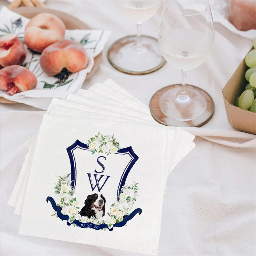 50PCS Custom Wedding Rehearsal Dinner Napkins With Initials For Wedding Cocktail Bridal Shower Napkins with Dogs Custom Engageme