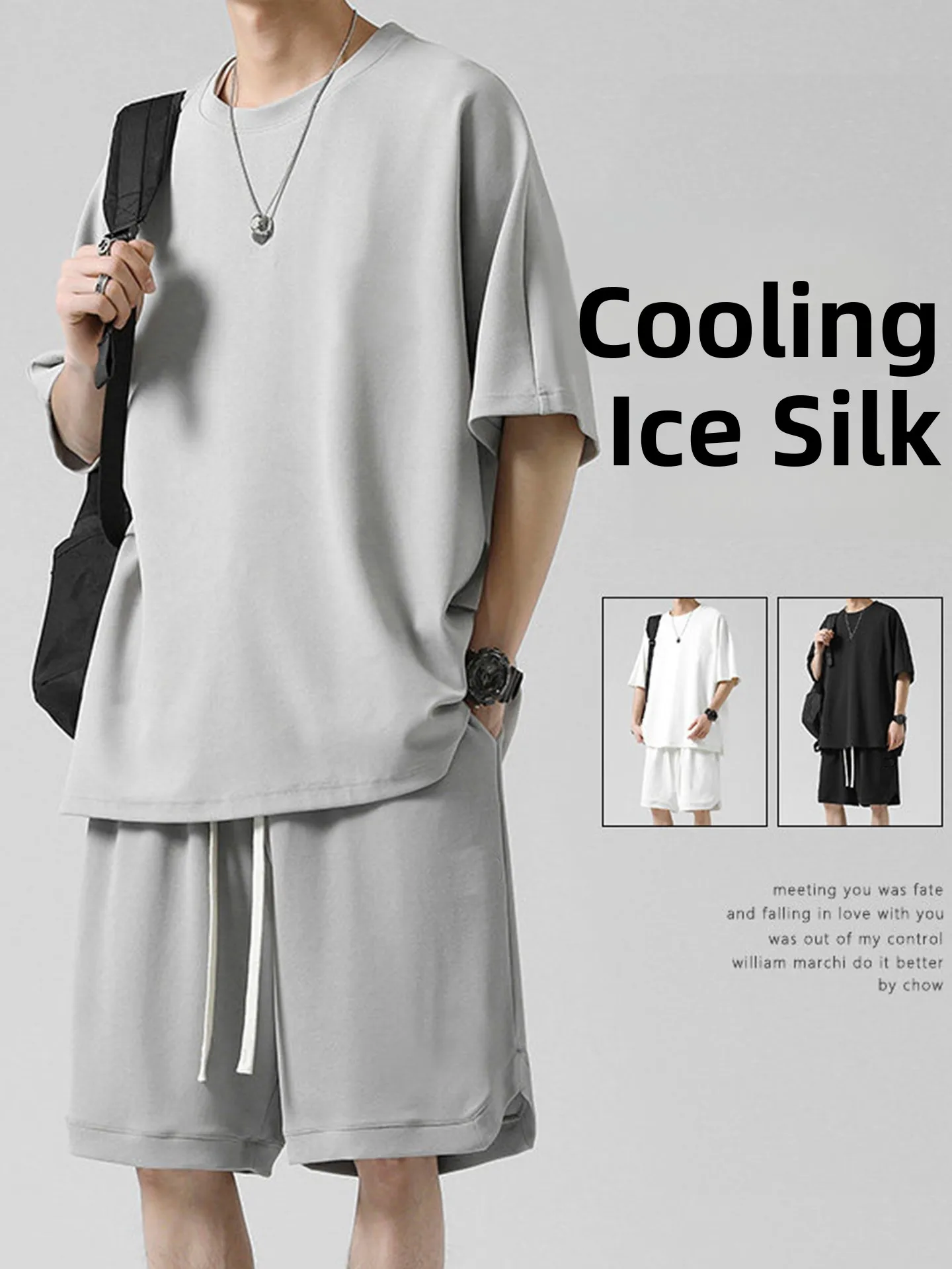 

Ice Silk Short Sleeve Shorts Loose Casual Basketball Set Men Summer Thin Quick Dry Running Sports Short Sleeve Shorts