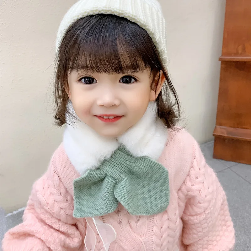 Winter Warm Baby Scarf Thicken Plush Toddler Cross Collar Korean Kids Knitted Scarves Solid Color Children Woolen Neckerchief