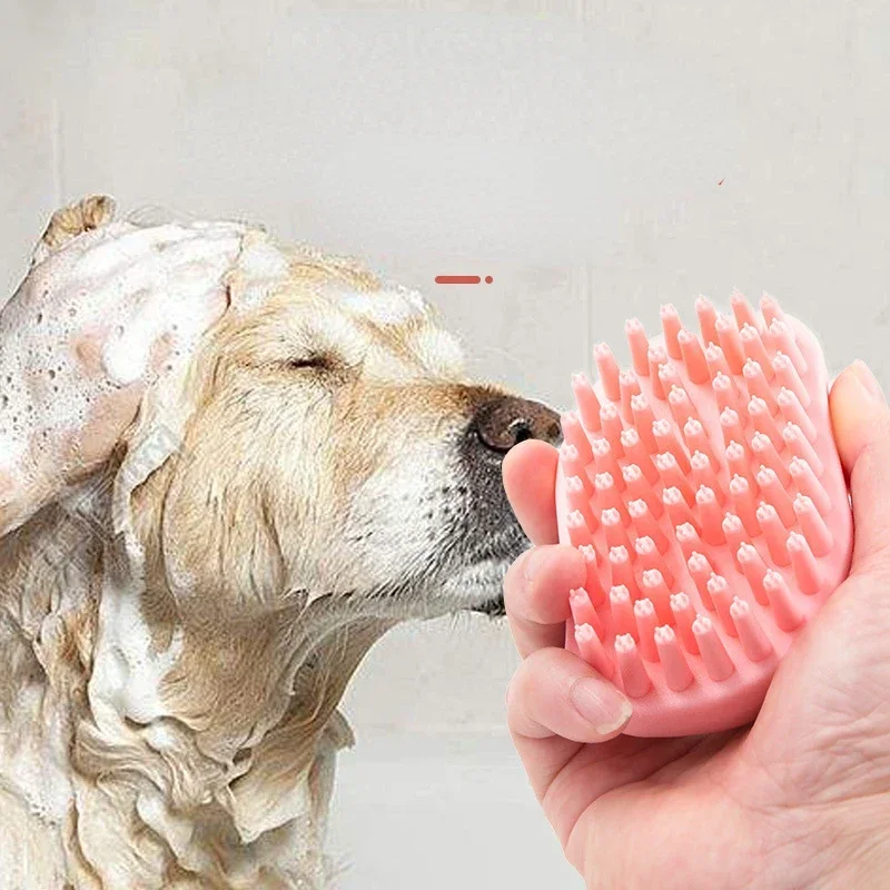 Pet Bath & Massage Brush, Great Grooming Comb for Dogs, Cats, Soft Rubber Bristles Gently Removes Loose