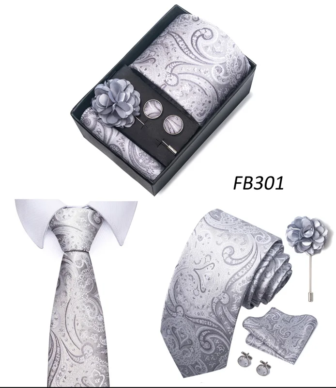 New Designer Blue Red Green Paisley Ties For Men Wedding Party Neck Tie Luxury Tie Pocket Square Cufllink Brooch Set