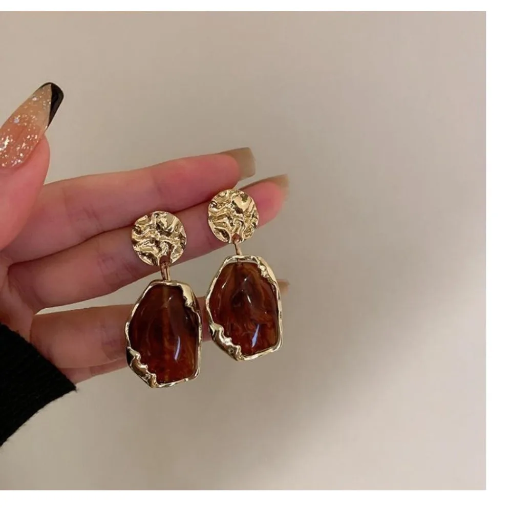 Square Stone Round Earrings Luxury Vintage Gold Color Hoop Small Zircon Accessories Women