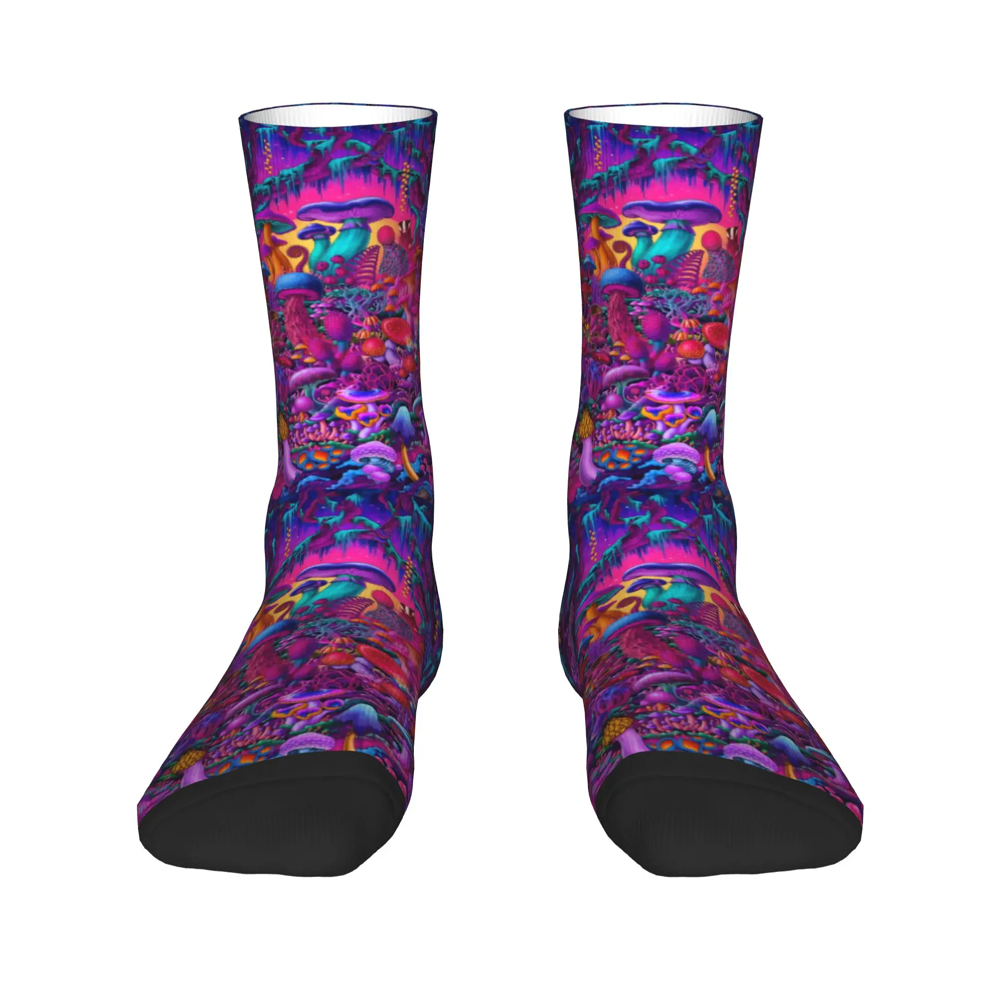 

Fashion Mens Psychedelic Trippy Magic Rainbow Mushroom Mysterious Boho Dress Socks Unisex Breathbale Warm 3D Print Crew Socks