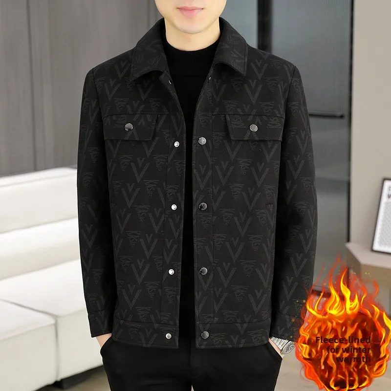

Men's Slim Fit Fce Lined Jaet High Quali Casual Outerwear Korean Sle Printed Collar Autumn Winter New Arrival