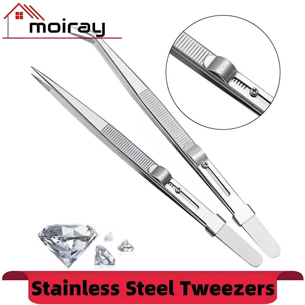 16CM Professional High Precision Stainless Steel Jewelry Tweezers Sandblasting DIY Diamond Gem Jewelry Jeweler\'s Slotted Buckle