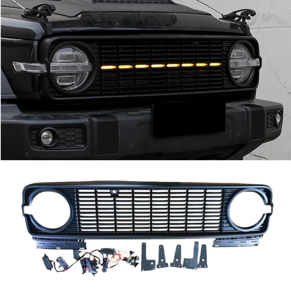 

For Tank 300 Car LED Bumper Grill Decorative Cover Trim Racing Grille Body Kit Front Bumper Grill Exterior Part