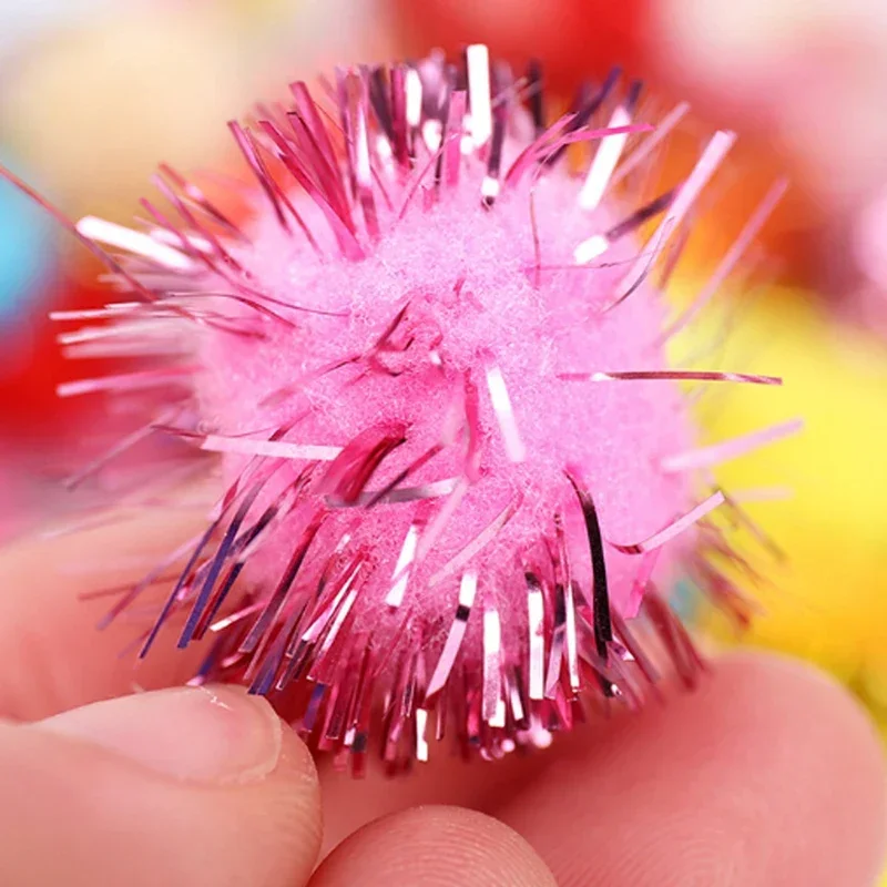 10/30MM Colorful Glitter Pompom Plush Christmas Decor Handmade Material Soft Fluffy Scallion balls for DIY Kids Toys Accessories