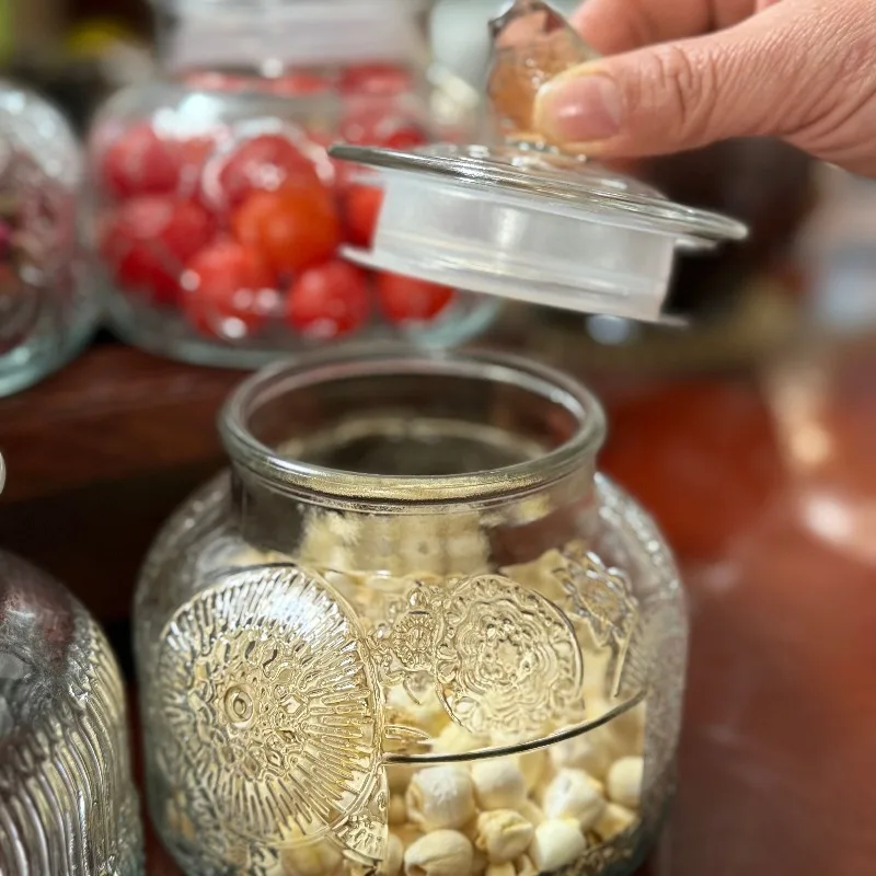 خمر منحوتة بيجونيا نمط الزجاج مختومة جرة تخزين جرة المطبخ المنزلية المجففة الفاكهة الحلوى وجبات خفيفة تخزين الشاي تخزين الجرار