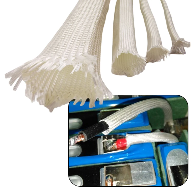 2M Braided Fiberglass Cable Sleeve High Temperature Resistance Fireproof Thermal Insulated Hose Wrap Loom Tube Protect Cover