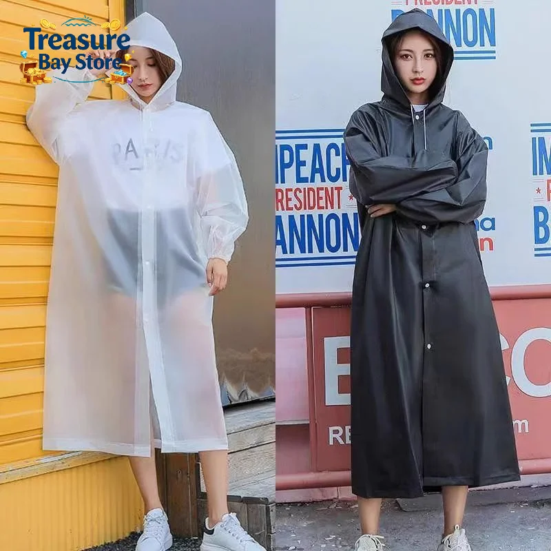 1PC Non-disposable Portable Adult Raincoat Eva Poncho Outdoor Travel Transparent One-piece Unisex Raincoat For Man Rainwear
