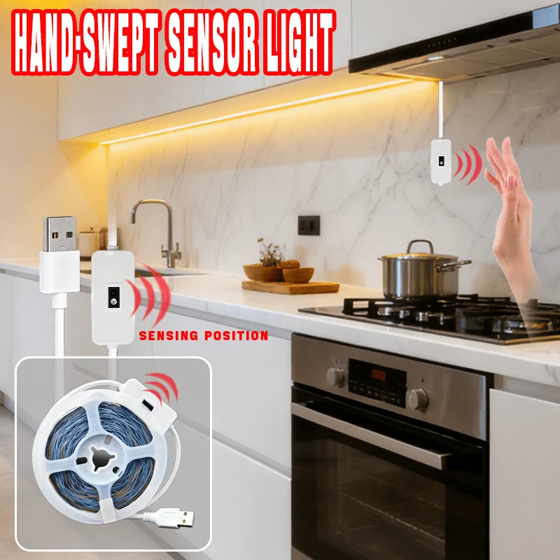 5V USB LED Light Strip with Hand Wave LED Strip Lamp,Dimmable Touchless Light Tape Lights for Kitchen Bedroom Mirror,TV Back