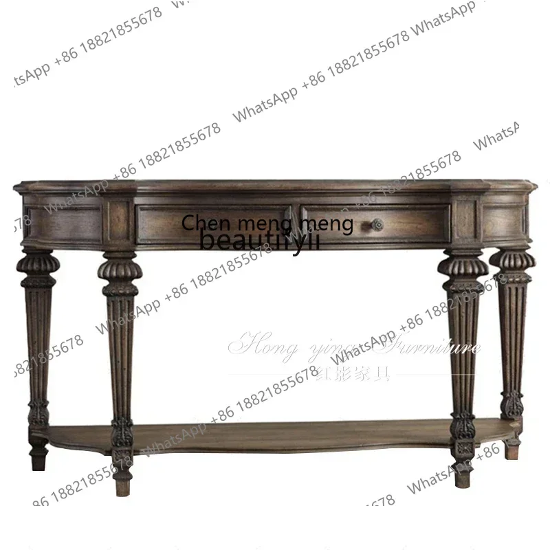 

ss7304 ss03 French retro solid wood entrance table American antique and old carved foyer cabinet European and American decorativ