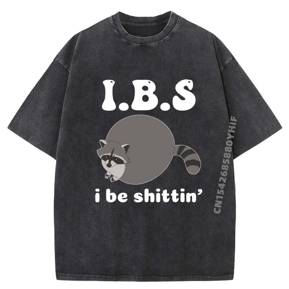 

IBS I Be Shittin Raccoon Men Printed T-shirt Casual Family Tees Graphic T-Shirt Mens Retro Washed Clothes