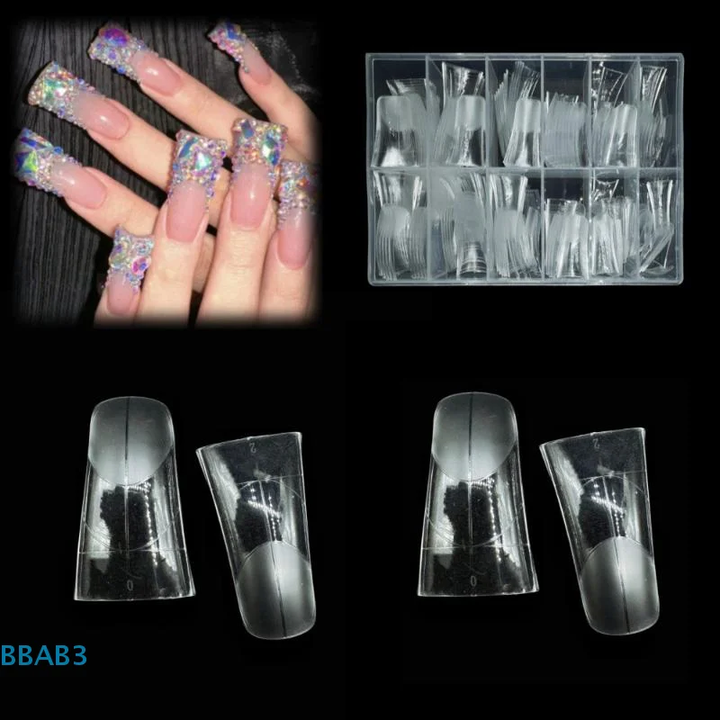 【B】120Pcs/Box Duckbill Shape Nail Molds Dual Form Full Cover Quick Building Gel Mold Acrylic False Nail Tips Extension Top Forms