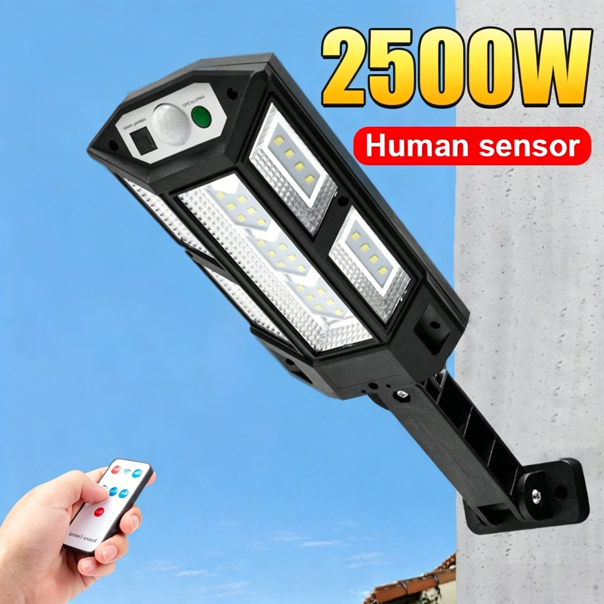 2500W Sensor Street Lamp 3 Modes Outdoor Solar LED Lights Waterproof Security Garden Lighting Remote Control Street Yard Light