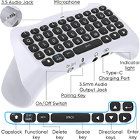 For PS5 Controller, Bluetooth 3.0 Mini Chatpad Message Game Keyboard Keypad Built-in Speaker with 3.5mm Audio Jack for Messaging