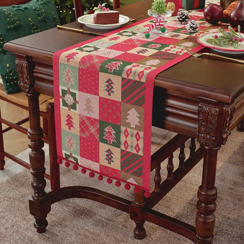 

25 New Color-Dyed Jacquard Polyester-Cotton Christmas Decorative Table Runner Bed End Flag Decorative Cover Cloth Dining Table C